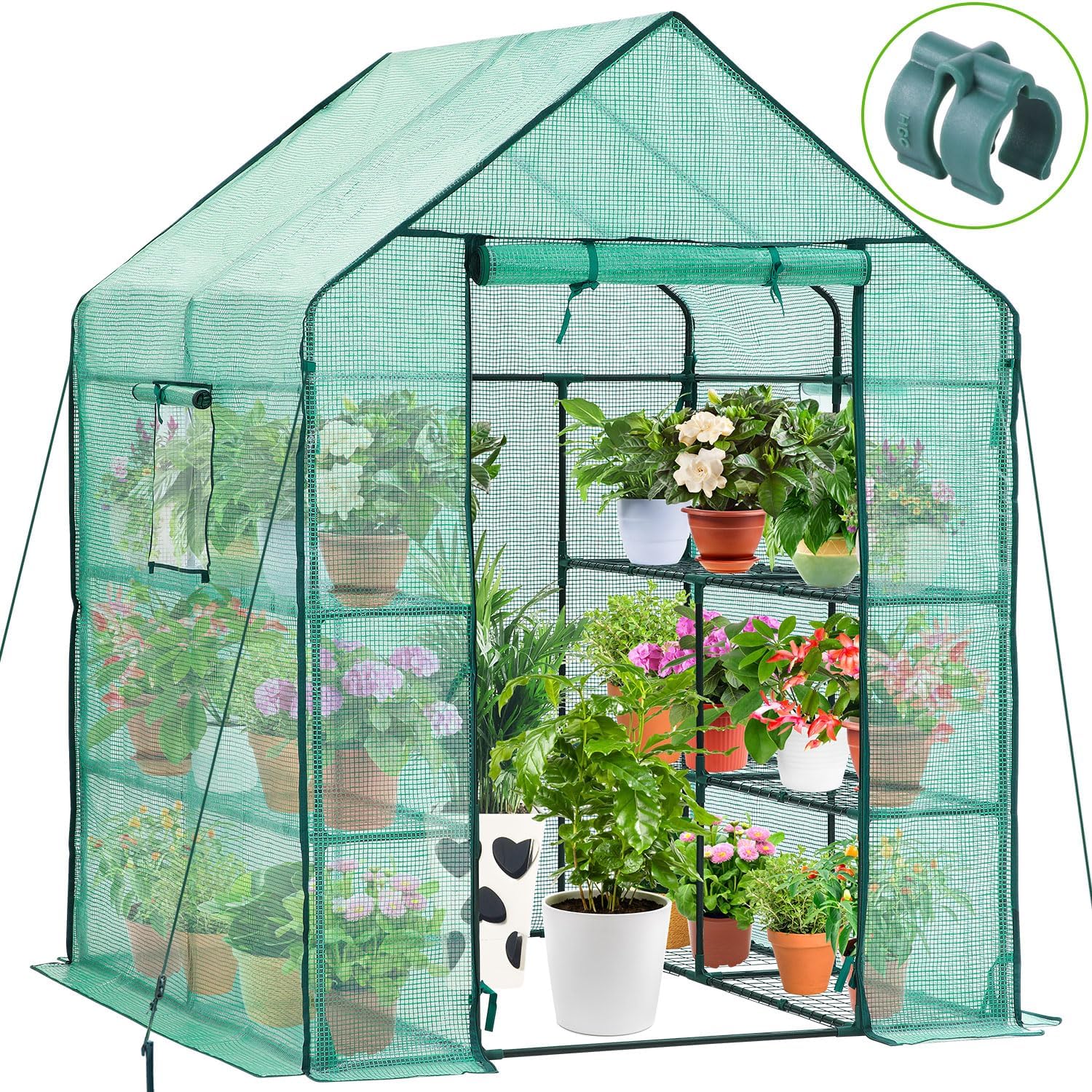 Walk-In Greenhouse for Outdoors, 57" x 57" x 76.8" Heavy Duty Plant Greenhouse with 12 Shelves, UV-Resistant PE Cover, Screen Windows, Portable Backyard Green House for Patio Garden