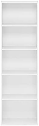 Furinno LUDER Book Shelf, 5-Tier Bookshelf, Bookcase with Open Shelves, 9.4 x 15.8 x 52, Easy Assembly, for Living Room, Bedroom, Home Office, White