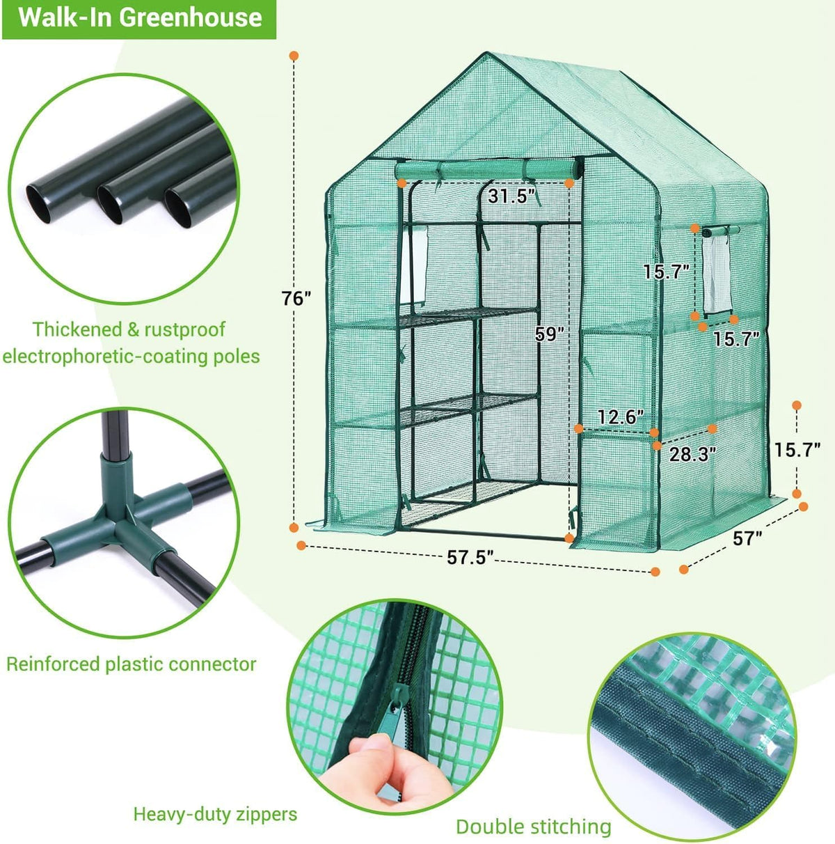 Walk-In Greenhouse for Outdoors, 57" x 57" x 76.8" Heavy Duty Plant Greenhouse with 12 Shelves, UV-Resistant PE Cover, Screen Windows, Portable Backyard Green House for Patio Garden