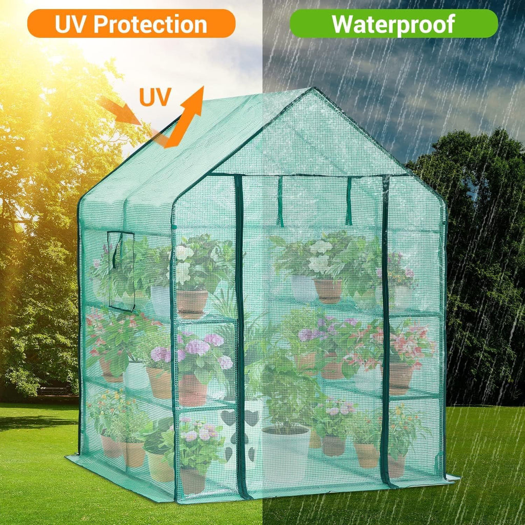 Walk-In Greenhouse for Outdoors, 57" x 57" x 76.8" Heavy Duty Plant Greenhouse with 12 Shelves, UV-Resistant PE Cover, Screen Windows, Portable Backyard Green House for Patio Garden