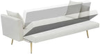 71" Modern Velvet Sofa Bed Futon, Convertible Sleeper Couch, Adj. Backrest | Tufted Recliner Loveseat Design with Golden Chrome Legs & 2 Pillows, Perfect for Small Spaces, Living Room, Apartment