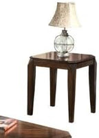 Polay 3-Piece Coffee and End Table Set with Parquet Design | Rich walnut finish, parquet pattern tops, sturdy wooden aprons (79mm thick), tapered legs, perfect for living rooms.