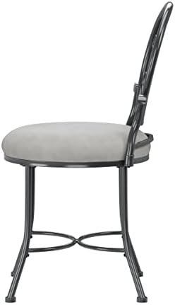 Hillsdale O'Malley Vanity Stool with Spiral Pattern Design, Metallic Gray Fabric
