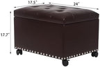 Joveco Leather Storage Ottoman with 360° Caster Wheels 24" Foot Rest Bench Rectangle Ottomans Stool for Living Room Bedroom (Brown, Wheels)