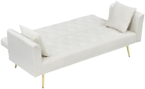 71" Modern Velvet Sofa Bed Futon, Convertible Sleeper Couch, Adj. Backrest | Tufted Recliner Loveseat Design with Golden Chrome Legs & 2 Pillows, Perfect for Small Spaces, Living Room, Apartment