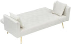 71" Modern Velvet Sofa Bed Futon, Convertible Sleeper Couch, Adj. Backrest | Tufted Recliner Loveseat Design with Golden Chrome Legs & 2 Pillows, Perfect for Small Spaces, Living Room, Apartment