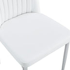 Upholstered Dining Chairs Set of 4, Mid-Century Modern Leather Dining Room Chair with Metal Legs & Padded Seat, Stylish Elegant Living Room Accent Chair (White-Silver, Set of 4)