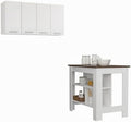 Burlingame Kitchen Island and Wall Cabinet Set - White & Walnut MDF