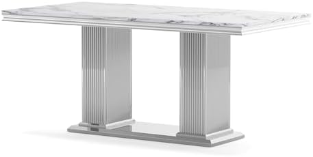 HomVent 68'' Silver Faux Marble Dining Table Set with 6 Grey Velvet Chair | Modern Rectangle Kitchen Table Set of 6 with Faux Marble Table Top & Stainless Steel Base Dining Set for Kitchen Dining Room