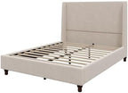 Queen Size Upholstered Bed Frame, 52.7" High Headboard Wingback Bedframes with Solid Wood Retro Legs, Sturdy Metal & Wooden Slat Support/No Box Spring Needed/No Noise, Clay Taupe Boucle