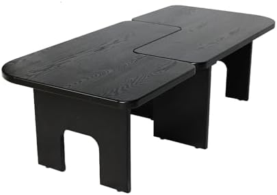 53.15" Antique Black Wood Nesting Coffee Table Set | 70.86 Inch Extended Length; Smooth Easy-Clean Surface; Space-Saving Modern Center Table for Living Room and Small Apartments