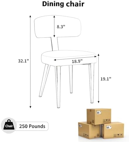 Boucle Chairs Set of 6, Modern Black Upholstered Dining Chairs with Black Metal Legs, Boucle Dining Chairs with Curved Backrest for Dining Room, Kitchen(Only Chairs)