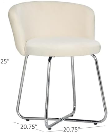 Hillsdale, Marisol Round Metal and Upholstered Vanity Stool with Scoop Back for Makeup Room or Bathroom, Off-White