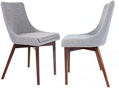 CangLong Upholstered Fabric Chairs and Solid Wood Legs for Kitchen Dining Bedroom Living Room, Set of 2, Grey