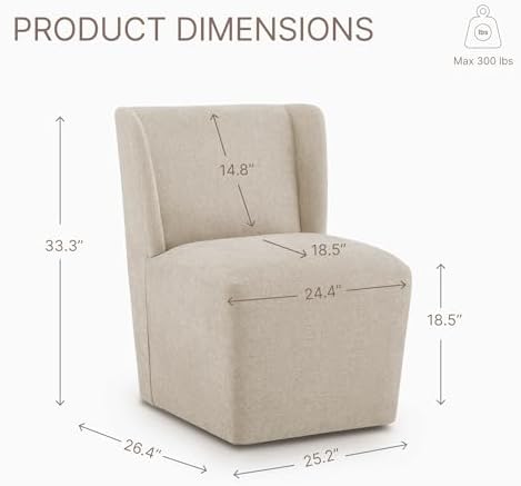 KISLOT Upholstered Dining Chairs Set of 4 with Casters, Sand | Wingback Modern Dining Room Chairs with Rollers, Armless Side Chair with Easy-clean Linen Look Fabric for Kitchen Dining Room