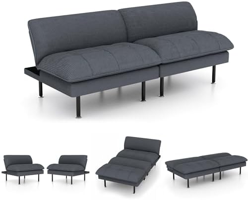 Ribilake 70" Futon Sofa Bed, 4 in 1 Multi-Function Couch Sleeper with Adjustable Backrest, Modern Convertible Futon, Recliner Small Loveseat for Living Room, Office, Grey