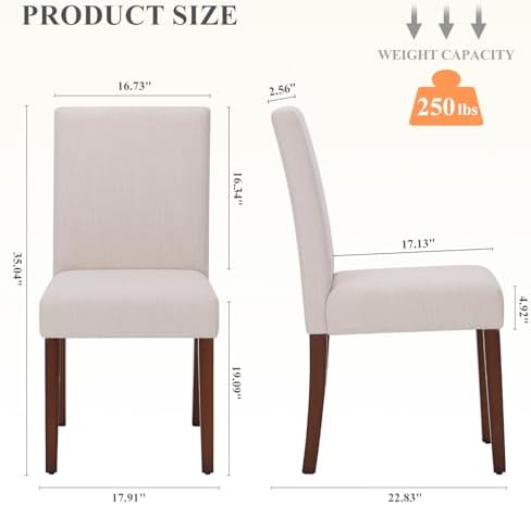 MALOL Upholstered Dining Chairs Set of 2, Fabric Dining Room Chairs, Modern Wooden Dining Chair, Kitchen Side Chairs, Farmhouse Dinner Chair with High Back for Kitchen, Beige