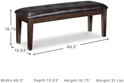Signature Design by Ashley Haddigan 1-Piece Dining Bench, Faux Leather | Classic button tufted seat, Wood and engineered wood frame, 18.75 in seat height, 2-person capacity, Dark brown finish