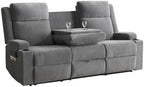 Chenille Reclining Sofa 3-Seater with Convertible Table, Storage Ottoman & Cup Holders | Modern Space-Saving Couch, Ergonomic Living Room Furniture (Gray)