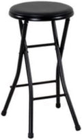 Folding Metal Stool, Black - Heavy-Duty, Compact & Portable, Stackable for Home, Garage & Workshop Use