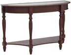 PADMA HOUSE 2-Tier Traditional Wood Semi-Circle Sofa Table with Glass Top | Cherry Walnut 45.3"W*17.7"D*30.9"H, Half-moon Console Table with Shelf for Living Room, Glass Entry Table for Homeoffice