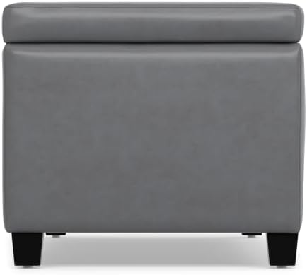 SIMPLIHOME Avalon 48" Wide Vegan Leather Storage Ottoman in Stone Grey | Contemporary lift-top ottoman with high-density foam; rectangle storage bench or coffee table for living room or entryway.