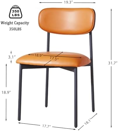 GrandNoor Brown Faux Leather Dining Chairs Set of 4, Armless Upholstered Kitchen Chairs with Wood Grain Back, Modern Dining Room Chairs with Ergonomic Curved Backrest & Metal Legs