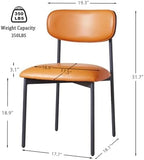 GrandNoor Brown Faux Leather Dining Chairs Set of 4, Armless Upholstered Kitchen Chairs with Wood Grain Back, Modern Dining Room Chairs with Ergonomic Curved Backrest & Metal Legs