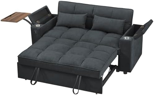 hansones 65'' 3-in-1 Folding Convertible Sofa Bed, Pullout Sofa, Modern Chenille Fabric, 360° Swivel Side Table, Easy Assembly, Perfect for Living Room, Grey