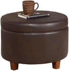 HomePop 24" Round Leatherette Storage Ottoman - Chocolate Brown