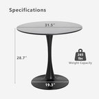 Dining Table and Chair Set 31.5" Black Round Table&2 Boucle Upholstered Chairs for Kitchen Dining Room Small Space 3 Piece Dining Table and Chair Set (Black)