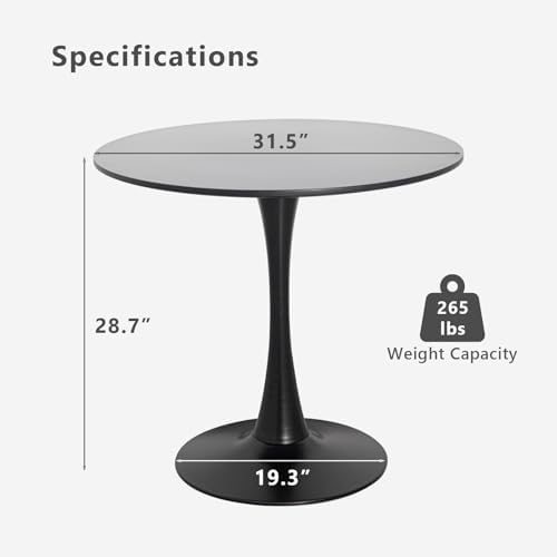 Dining Table and Chair Set 31.5" Black Round Table&2 Boucle Upholstered Chairs for Kitchen Dining Room Small Space 3 Piece Dining Table and Chair Set (Black)