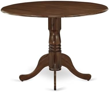 East West Furniture DLT-AWA-TP Dublin Dining Room Table - a Round Solid Wood Table Top with Dropleaf & Pedestal Base, 42x42 Inch, Walnut