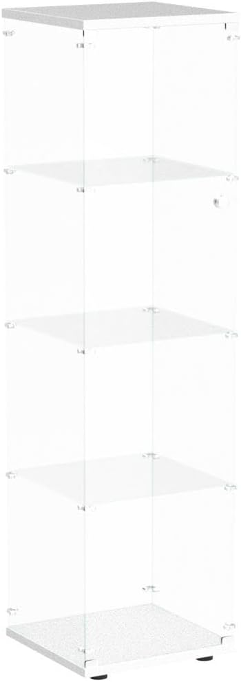 FANYUSHOW Tempered Glass Display Cabinet 4-Shelf Curio Cabinet with Security Lock 5mm Display Shelf Showcase for Living Room/Bedroom/Office- White 64.7" H x 16.7" L x 14.37" W