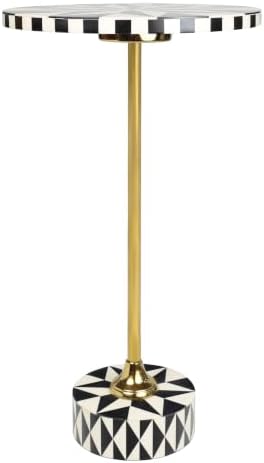 JONATHAN Y Calix 23.5" Round Compass Rose Pedestal Drink Table, Black | Modern Art Deco Style, Glossy Gold Metal Candlestick Leg, Ideal For Small Spaces, Living Room Or Bedroom, Spill-Proof Top