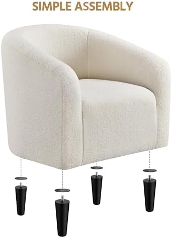 Yaheetech Small 25.5in Wide Sherpa Barrel Accent Chair for Bedroom, Ivory | Compact Cozy Barrel Chairs with a Curved Silhouette, Upholstered Furry Armchair for Small Spaces, Living Room Bedroom Corner