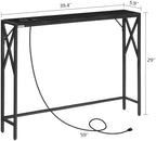 MAHANCRIS 5.9" Narrow Sofa Table with Charging Station, 39.4 Behind Couch Table with Outlet, Slim Entryway Console Table, Small Space, for Hallway, Living Room, Foyer, Black CTHB151E01