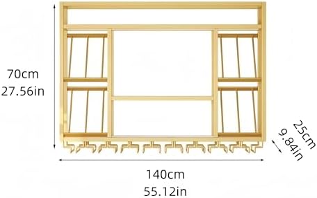 55 Inch Wine Rack Wall Mounted, 3-Tier Wall Bar Shelf with Glass Holder, Industrial Metal Wine Storage Display Rack for Home Bars or Kitchen Display, Gold