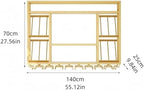 55 Inch Wine Rack Wall Mounted, 3-Tier Wall Bar Shelf with Glass Holder, Industrial Metal Wine Storage Display Rack for Home Bars or Kitchen Display, Gold