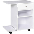 23.5" W x 15.75" D x 27" H White End Table, Side Table, Mobile Printer Table with Storage Shelf, Rolling Printer Cart with Wheels for Home Office, Stand for Heat Press Mini Fridge (White)