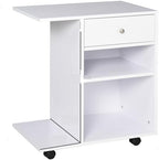 23.5" W x 15.75" D x 27" H White End Table, Side Table, Mobile Printer Table with Storage Shelf, Rolling Printer Cart with Wheels for Home Office, Stand for Heat Press Mini Fridge (White)