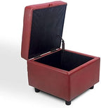 H&B Luxuries Tufted Leather Square Flip Top Storage Ottoman Cube Foot Rest (Red with Storage)