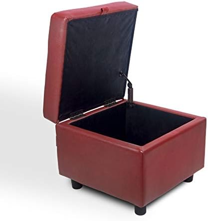 H&B Luxuries Tufted Leather Square Flip Top Storage Ottoman Cube Foot Rest (Red with Storage)