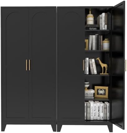 5-Tier Metal Pantry Cabinet, 71" Tall Storage Cabinet with Arched Doors & Adjustable Shelves, Steel Freestanding Utility Cupboard, Black