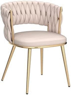 KCC Velvet Dining Chairs Set of 2,Woven Chairs with Metal Legs,Green | Modern Dining Chair with Metal Legs, Upholstered Dining Chairs for Dining Room, Kitchen, Vanity, Living Room