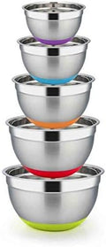TeamFar Mixing Bowls with Lids for Kitchen, Set of 6, Blue Stainless Steel Salad Bowl with Air-tight Lid & Silicone Bottom, Non Slip & Stackable - 4.6/2.6/2 / 1.5/1 / 0.7 Qt