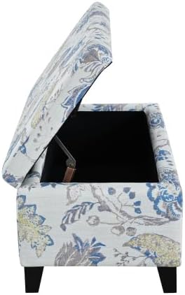 Dancongtea Luxury Storage Ottoman with Floral Pattern, Hidden Compartment for Blankets Pillows, Multi-Functional Footrest & Seat with Soft-Close Hinges, Blue Flower for Living Room Bedroom