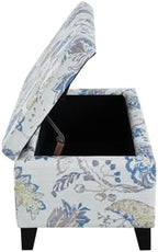 Dancongtea Luxury Storage Ottoman with Floral Pattern, Hidden Compartment for Blankets Pillows, Multi-Functional Footrest & Seat with Soft-Close Hinges, Blue Flower for Living Room Bedroom