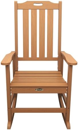 THOEOE Outdoor Rocking Chairs Set of 2, Oversized Patio Rocking Chair | HDPE Outdoor Rockers for Front Porch, Patio, Backyard, Balcony and Garden. All-Weather High Back Design, Wood