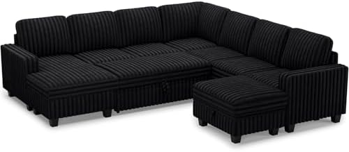 Belffin Oversized Sofa Bed Modular Sectional Sleeper Sofa with Pull Out Bed L Shaped Couch with Storage Chaise Black Couch